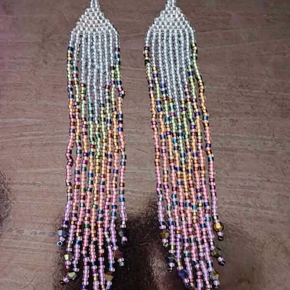Gorgeous Hand Beaded Long Dangle Earrings (Glow-in-the-dark)-Wires-Silver-Clip-o